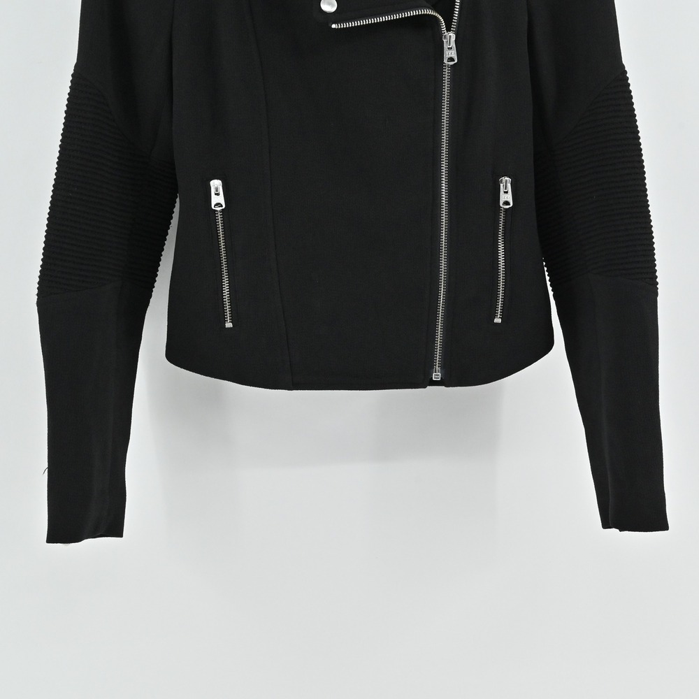 Aritzia Womens Black Moto Jacket Size 2 Wilfred Ribbed Sleeve Zip Up Rocker Punk - Picture 10 of 13